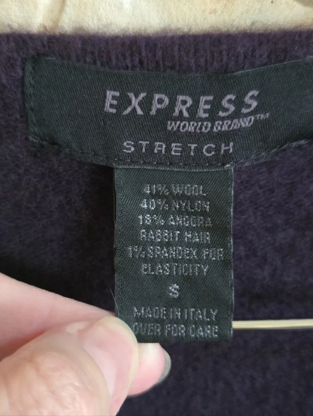 Express Deep Purple Wool & Angora Hair Blend Short Sleeve Sweater. Size Small